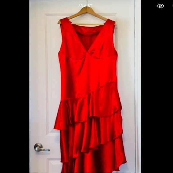 DESIGNER Dress Red Satin Layers Party Cowgirl V Neck Zip NEW Sz L - Picture 13 of 13